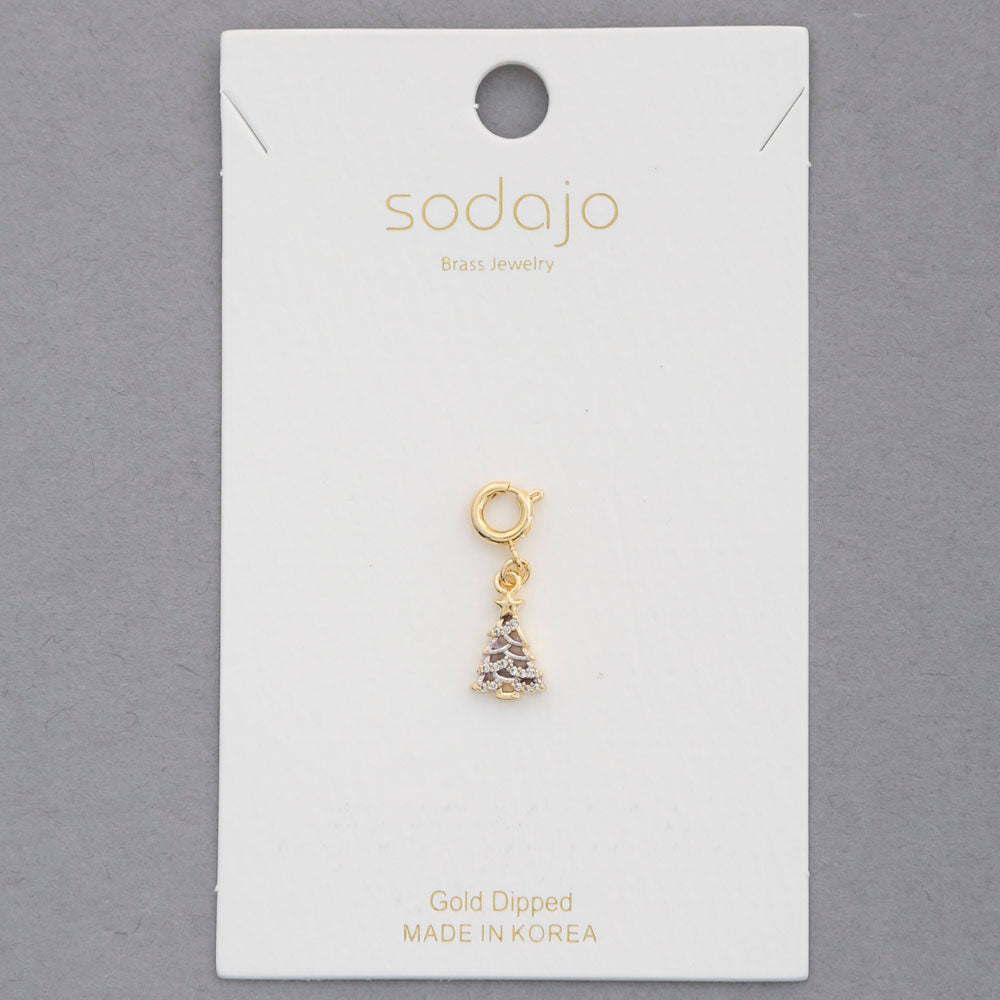 Sodajo Rhinestone Christmas Tree Gold Dipped Necklace Charm