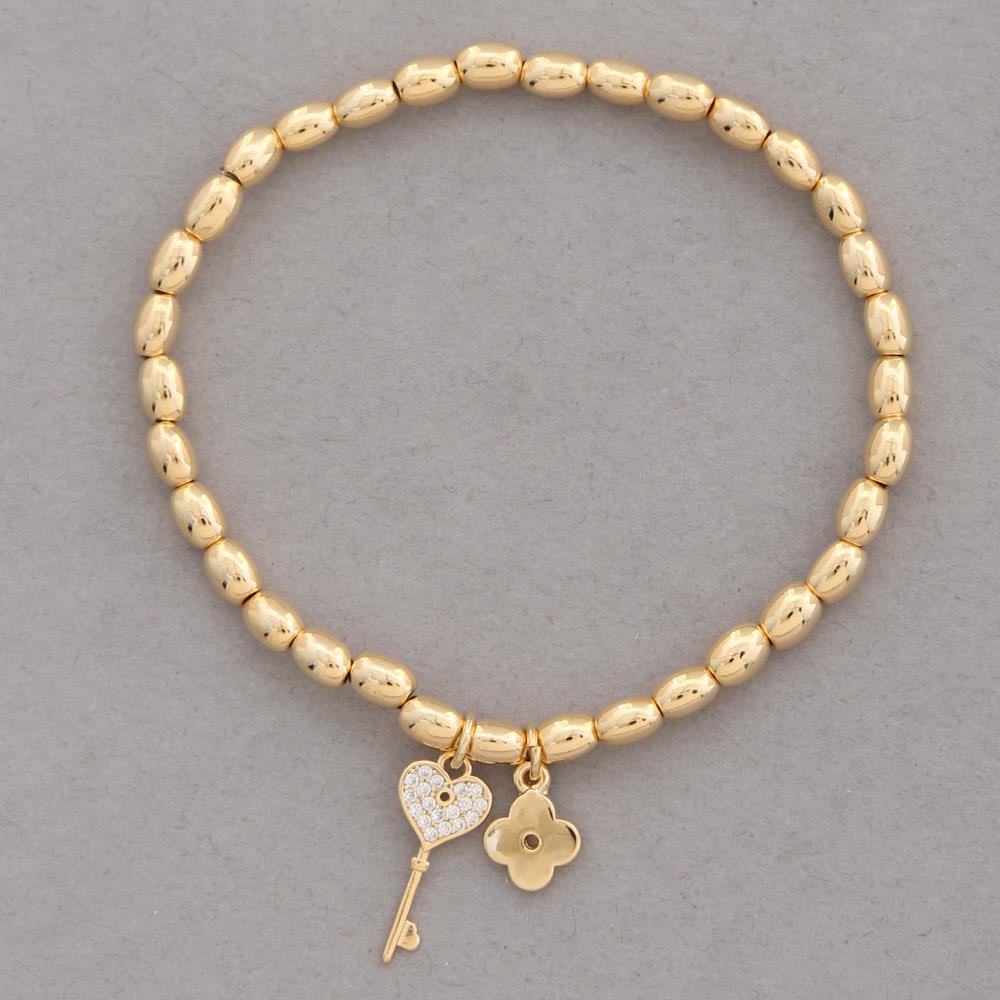 Sodajo Gold Dipped Heart Key Flower Metal Chain Bracelet