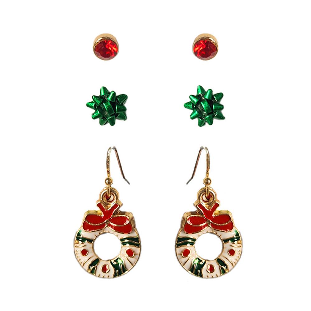 3 Pc Christmas Wreath Star Earring