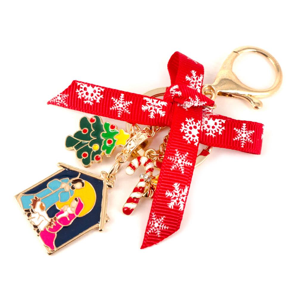 Christmas Mixed Charms With Ribbon Bow Bag Charm Keychain