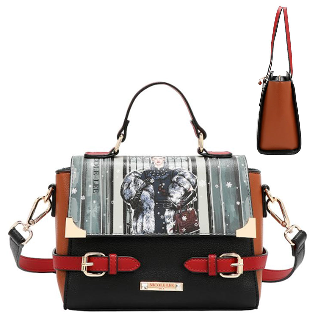 3In1 Nicole Lee Moda Snowflake Tote W Mini Bag And Wallet Set