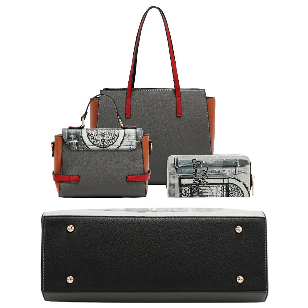 3In1 Nicole Lee Moda Snowflake Tote W Mini Bag And Wallet Set