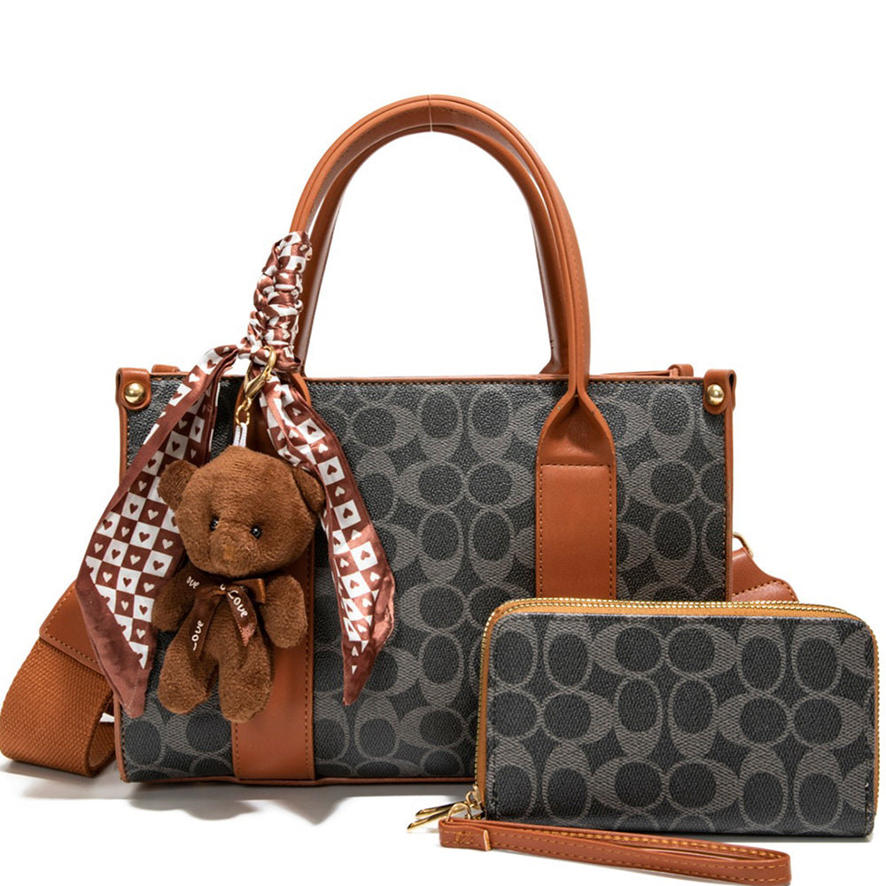 2In1 Oval Print Satchel W Wallet