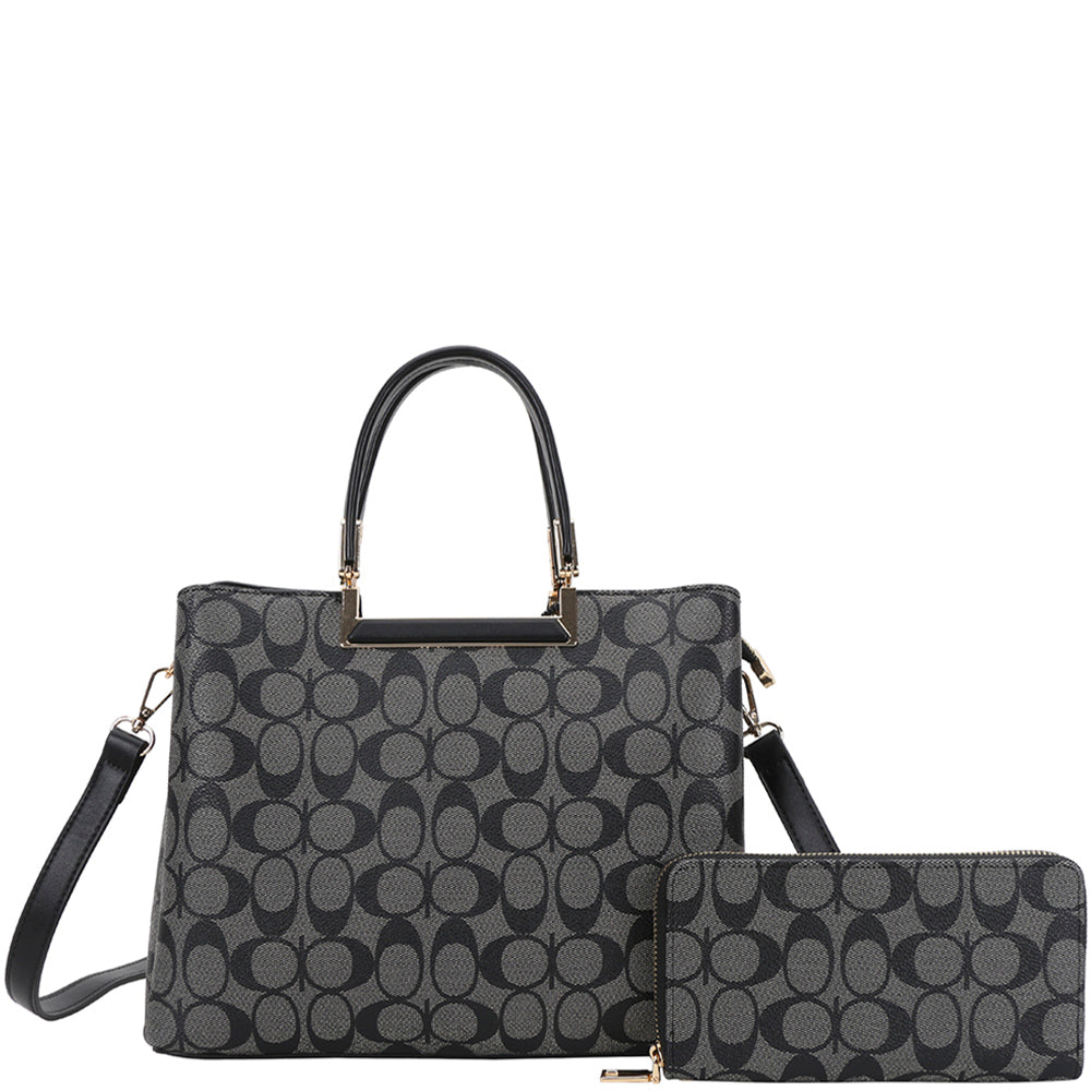 2In1 Oval Print Design Tote Bag W Wallet Set