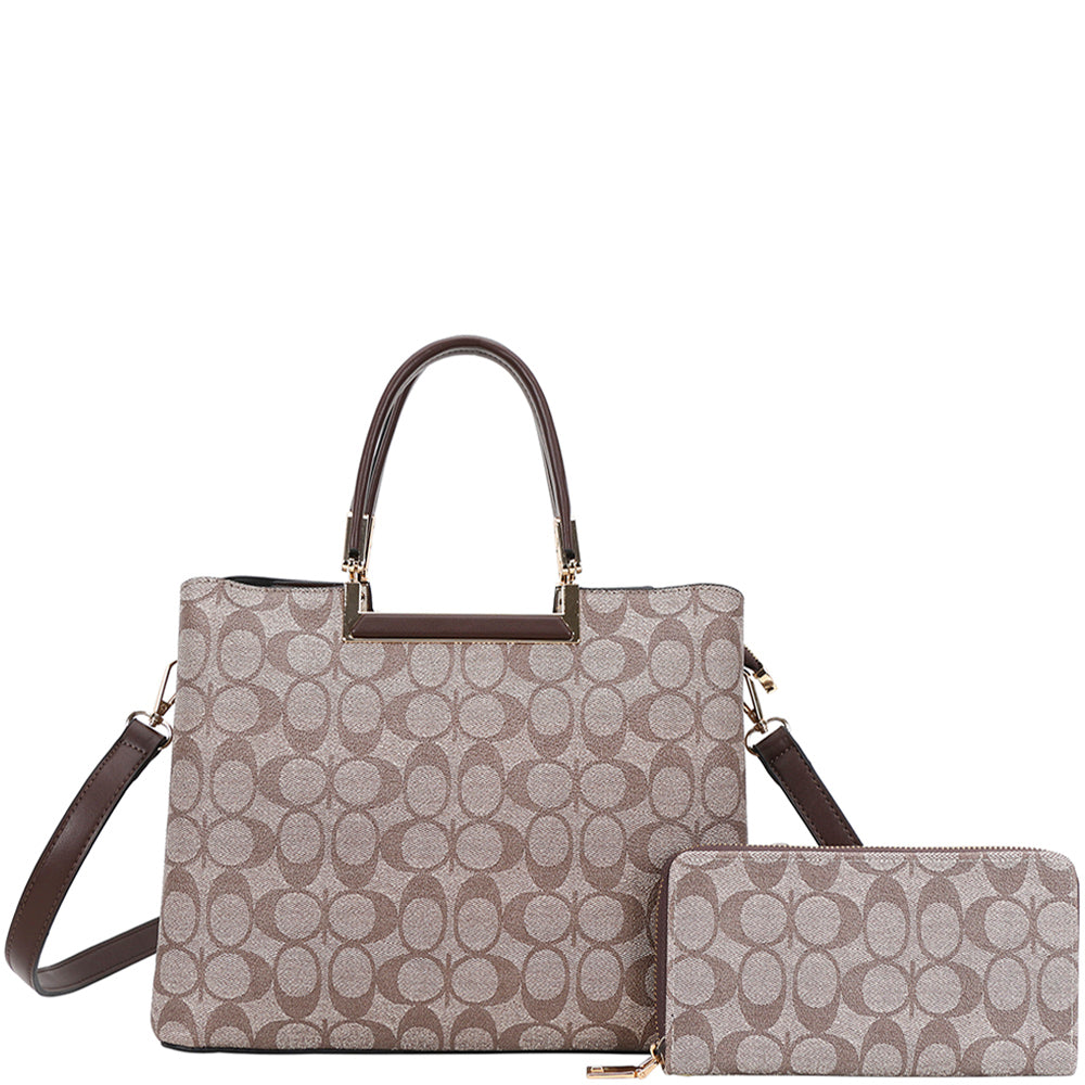 2In1 Oval Print Design Tote Bag W Wallet Set