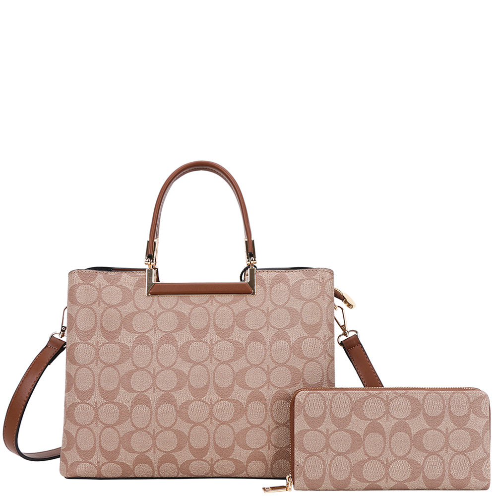 2In1 Oval Print Design Tote Bag W Wallet Set