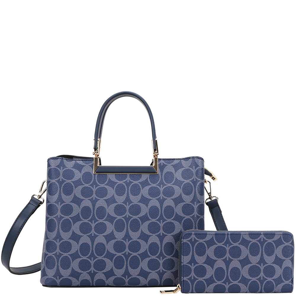 2In1 Oval Print Design Tote Bag W Wallet Set