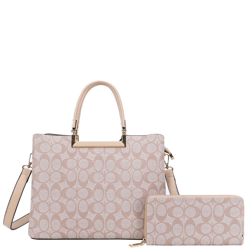 2In1 Oval Print Design Tote Bag W Wallet Set